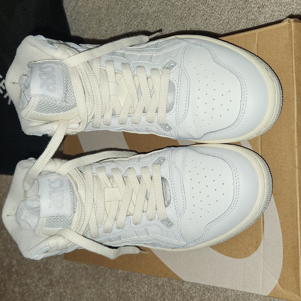 Worn Twice: ASICS White High-Top Sneakers. US 6.5 EUR 39.5 See Photo For Sizing